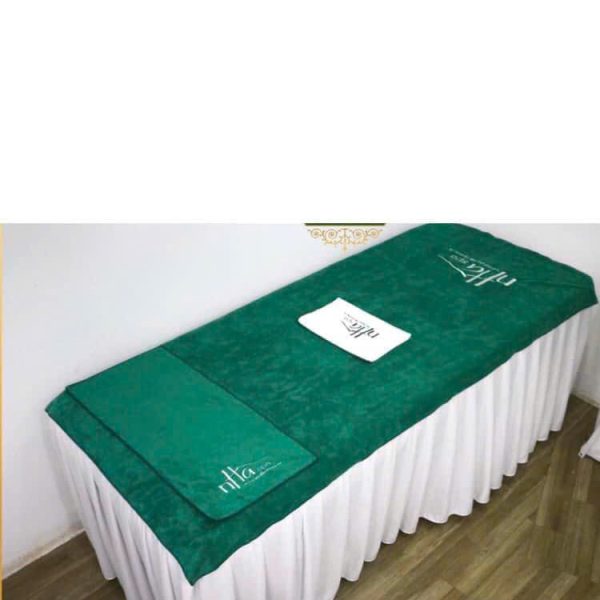 Bộ Khăn Trải Giường Spa Màu Hồng 100% Cotton Thêu Logo
